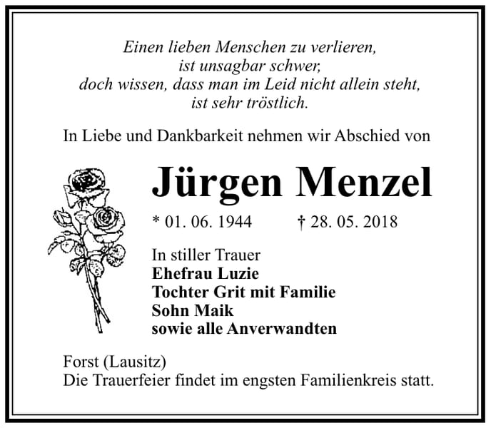 Traueranzeige Jürgen Menzel