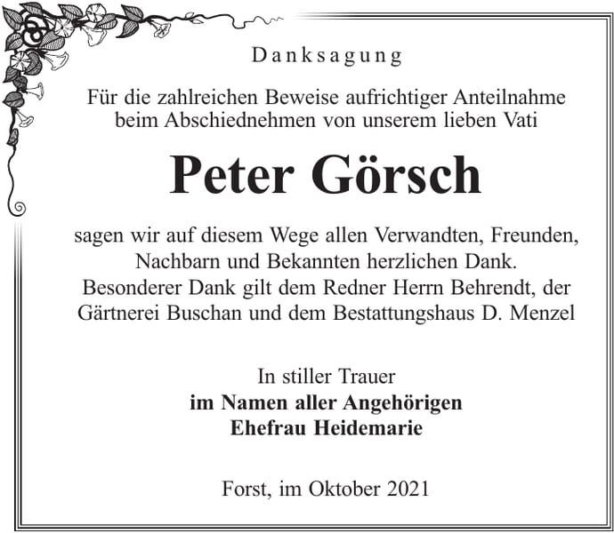 Danksagung Peter Görsch