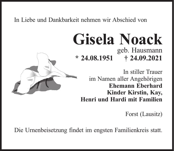 Traueranzeige Gisela Noack, geb. Hausmann