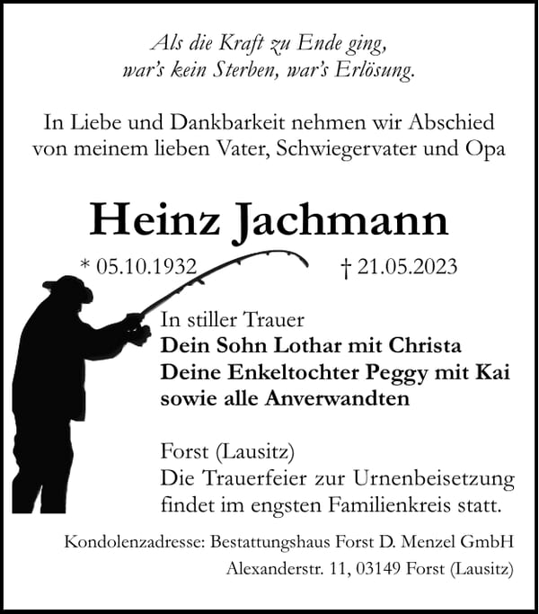 Traueranzeige Heinz Jachmann