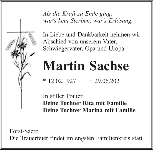 Traueranzeige Martin Sachse