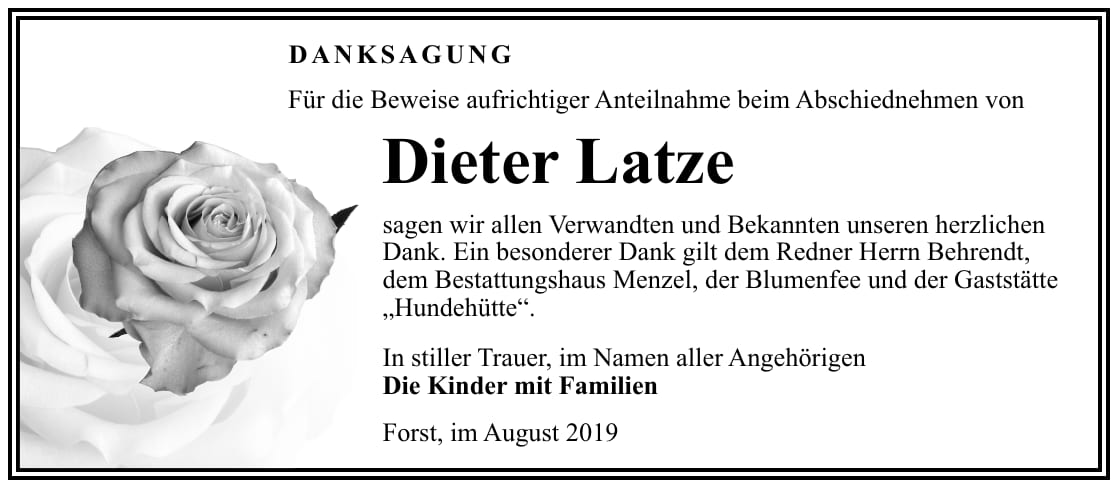 Traueranzeige Dieter Latze