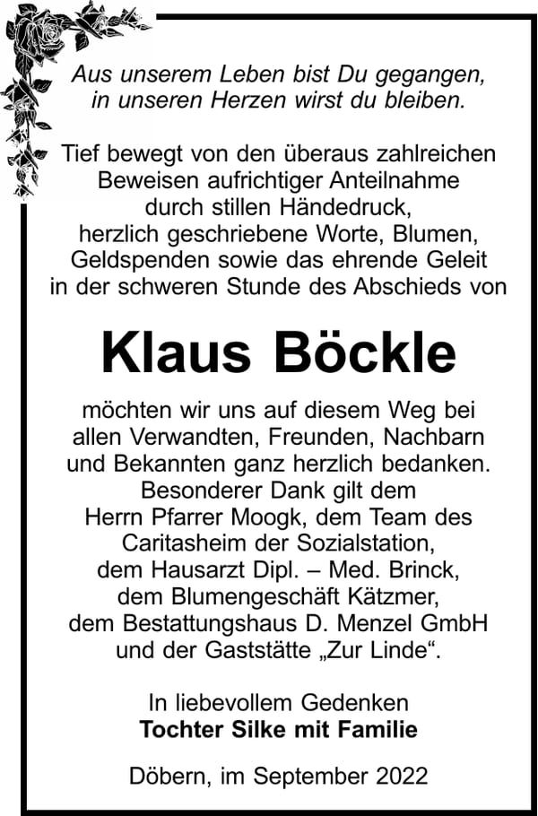 Danksagung Klaus Böckle