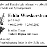 Traueranzeige Edda Wieskerstrauch, geb. Lange