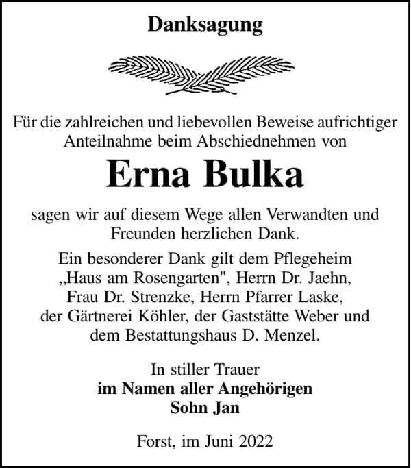 Danksagung Erna Bulka
