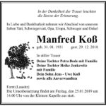 Traueranzeige Manfred Koß