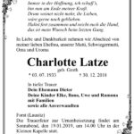 Traueranzeige Charlotte Latze, geb. Groth
