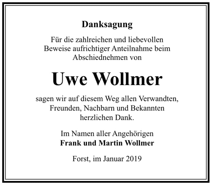 Danksagung Uwe Wollmer