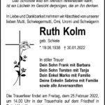 Traueranzeige Ruth Kolm, geb. Schiele