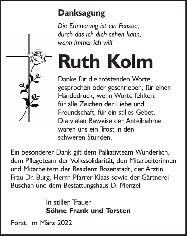Danksagung Ruth Kolm