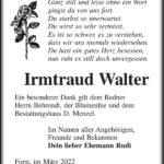 Danksagung Irmtraud Walter