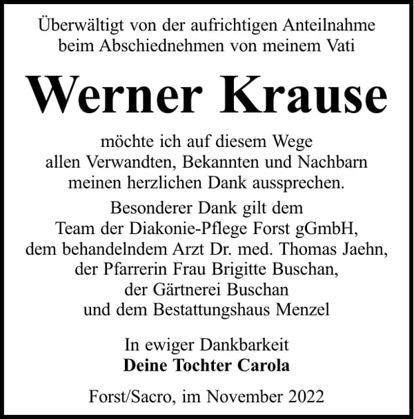 Danksagung Werner Krause