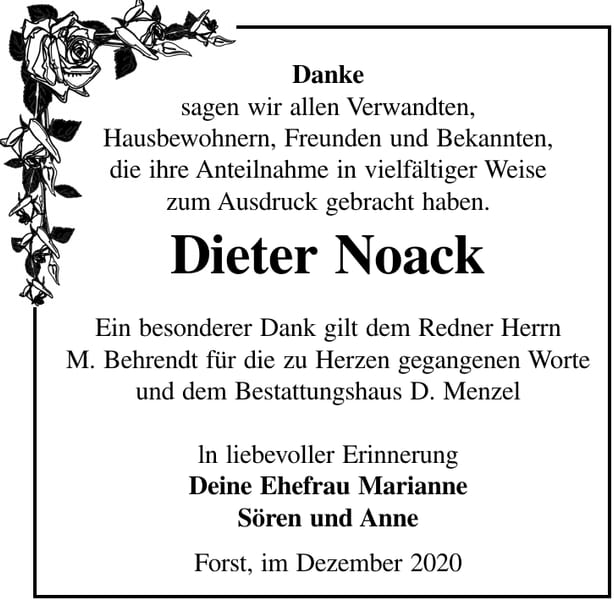 Danksagung Dieter Noack
