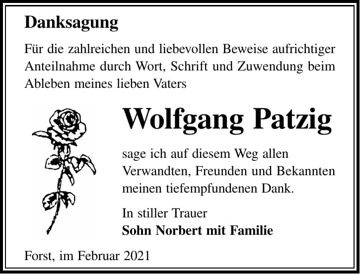 Danksagung Wolfgang Patzig