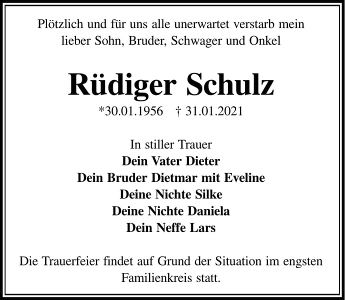 Traueranzeige Rüdiger Schulz