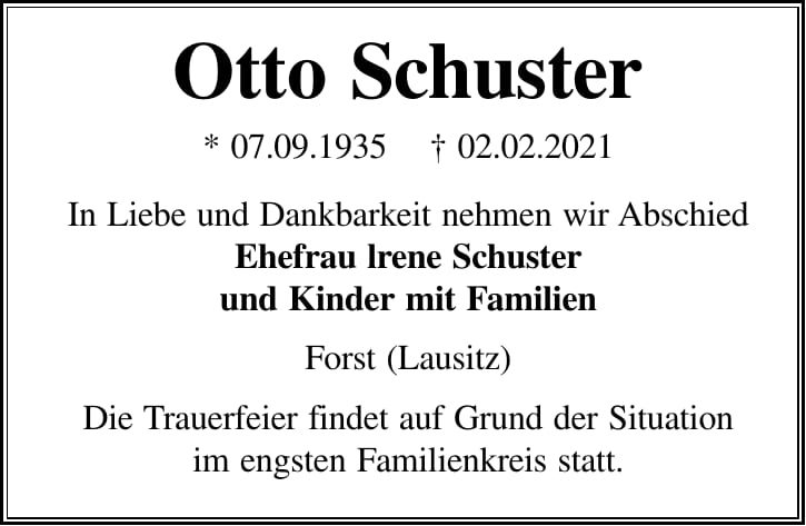 Traueranzeige Otto Schuster