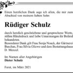Danksagung Rüdiger Schulz