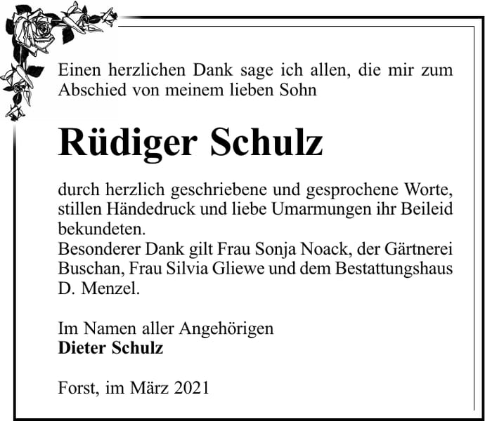Danksagung Rüdiger Schulz