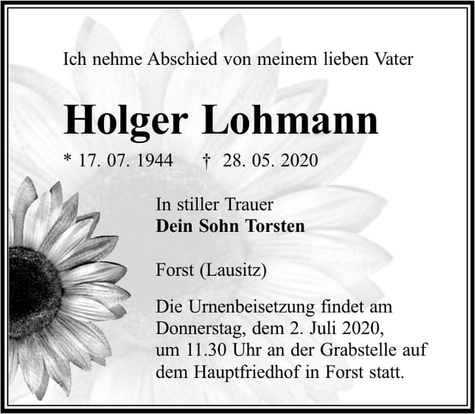 Traueranzeige Holger Lohmann