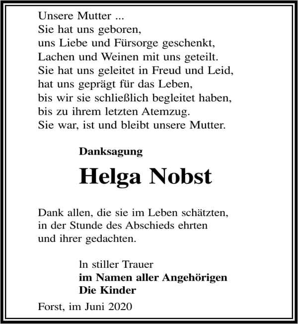 Danksagung Helga Nobst
