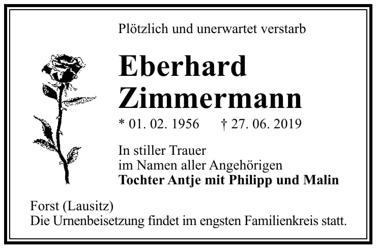 Traueranzeige Eberhard Zimmermann