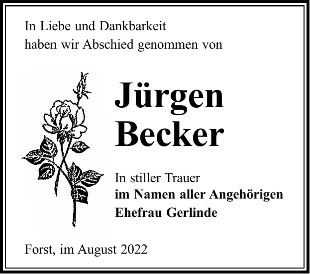 Traueranzeige Jürgen Becker