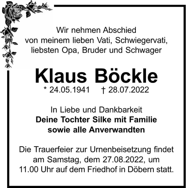 Traueranzeige Klaus Böckle