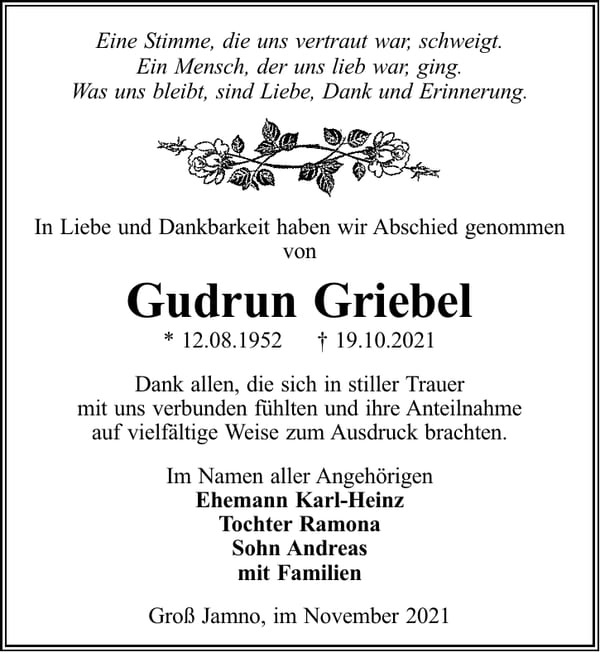 Danksagung Gudrun Griebel