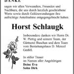 Danksagung Horst Schlaugk