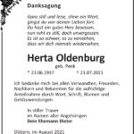 Danksagung Herta Oldenburg, geb. Penk