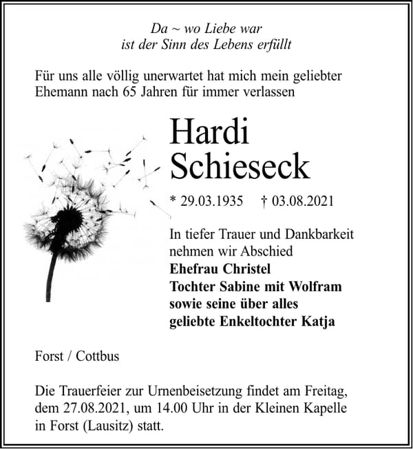 Traueranzeige Hardi Schieseck