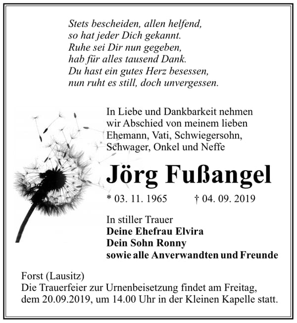 Traueranzeige Jörg Fußangel