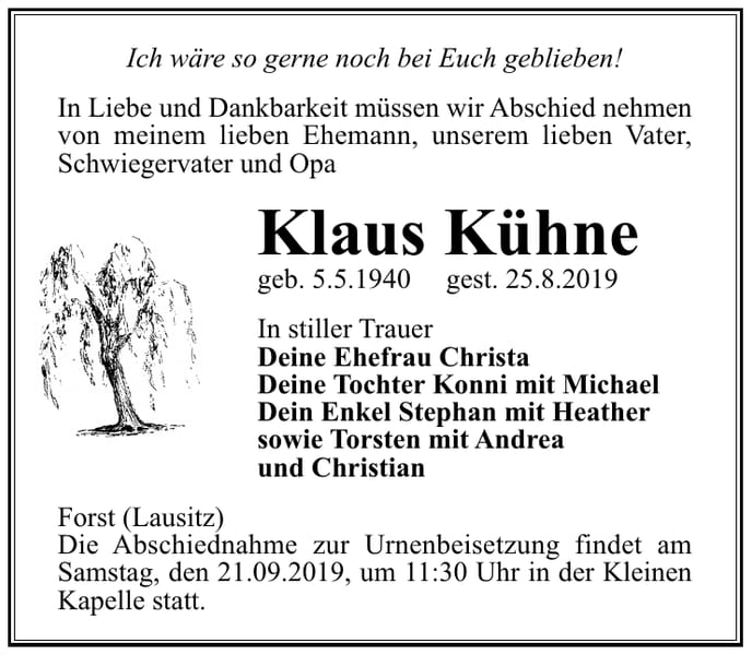 Traueranzeige Klaus Kühne