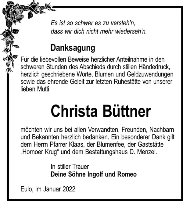 Danksagung Christa Büttner