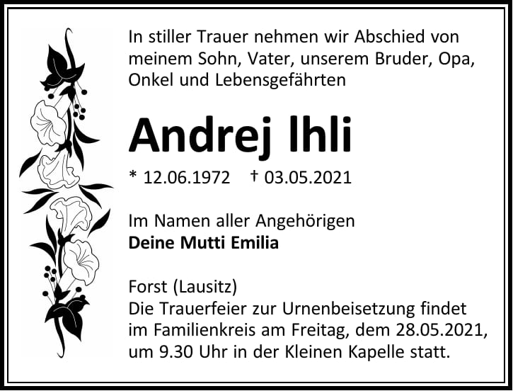 Traueranzeige Andrej Ihli