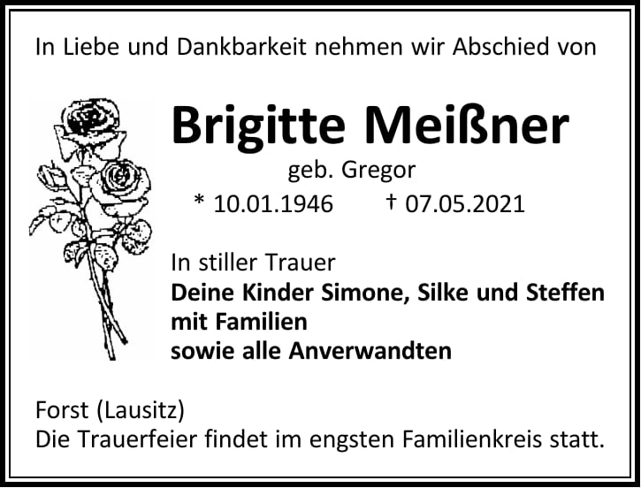 Traueranzeige Brigitte Meißner, geb. Gregor