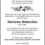 Danksagung Marianne Weberchen, geb. Krüger