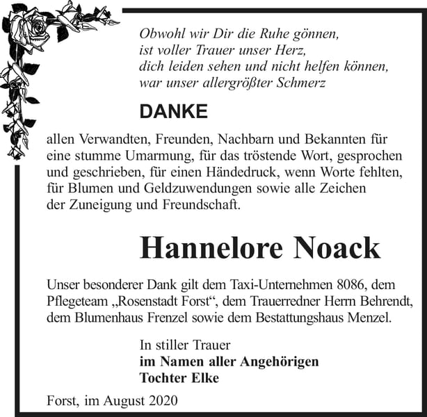 Danksagung Hannelore Noack