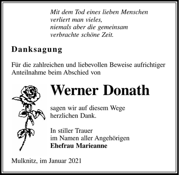 Danksagung Werner Donath