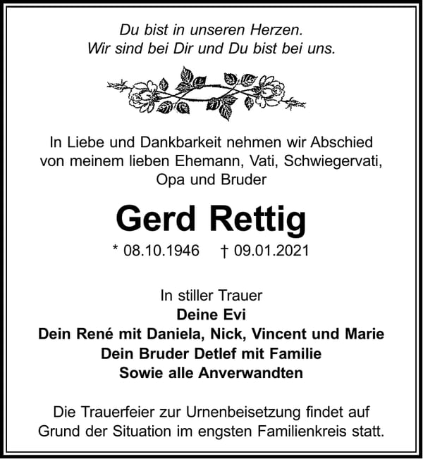 Traueranzeige Gerd Rettig