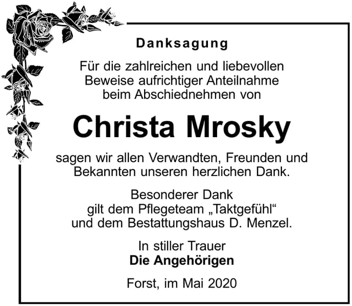 Danksagung Christa Mrosky