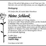 Danksagung Heinz Schlunk