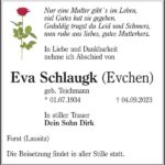 Traueranzeige Eva Schlaugk (Evchen), geb. Teichmann