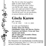 Traueranzeige Gisela Karow, geb. Lepczyk