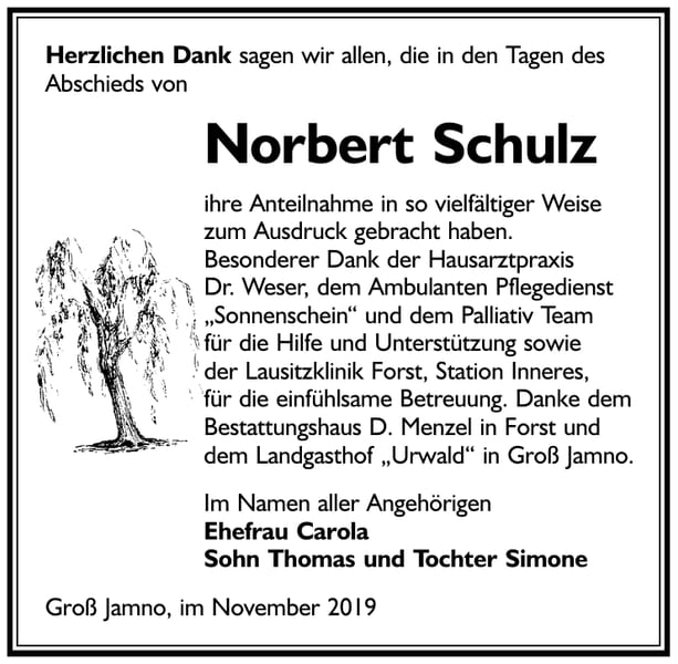 Danksagung Norbert Schulz