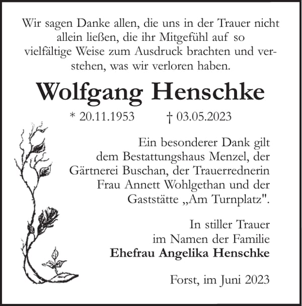 Danksagung Wolfgang Henschke