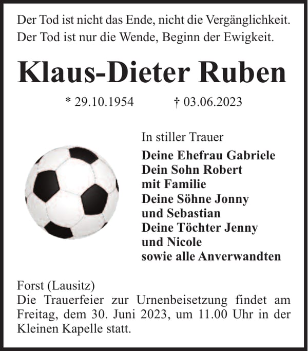 Traueranzeige Klaus-Dieter Ruben
