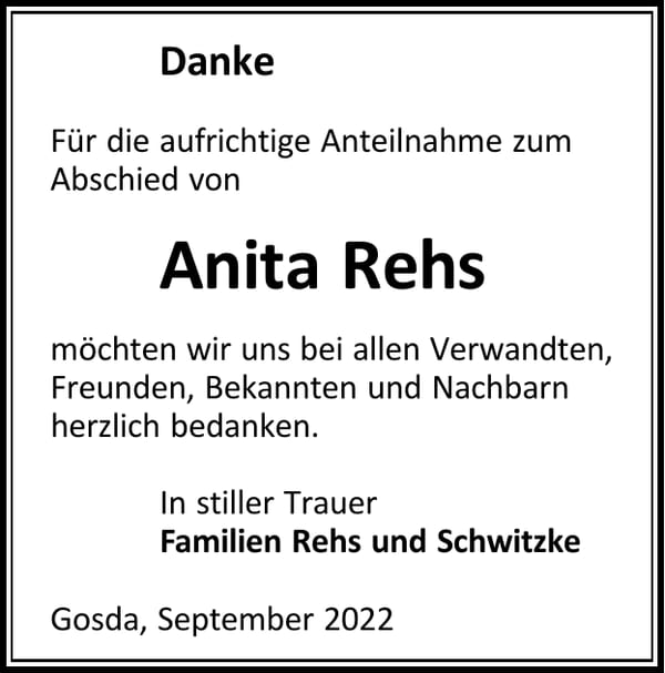 Danksagung Anita Rehs