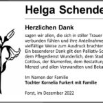 Danksagung Helga Schendel