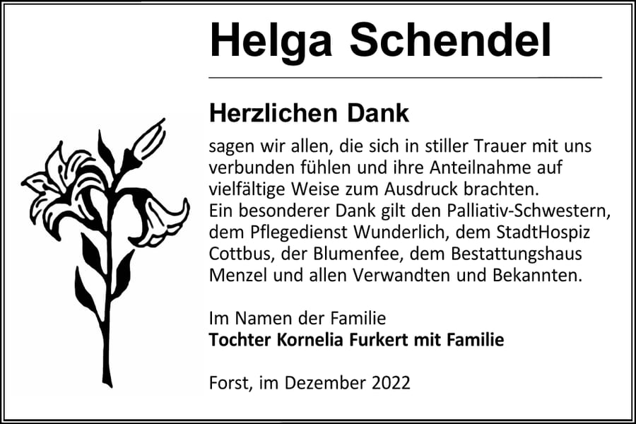 Danksagung Helga Schendel